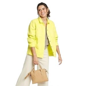 NWT Universal thread women chore coat denim jacket size XXL yellow snaps pockets
